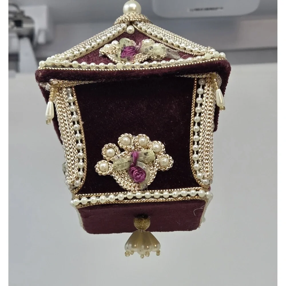 Vintage Handmade Beaded Pagoda Christmas Ornament Pearl Velvet Victorian Style